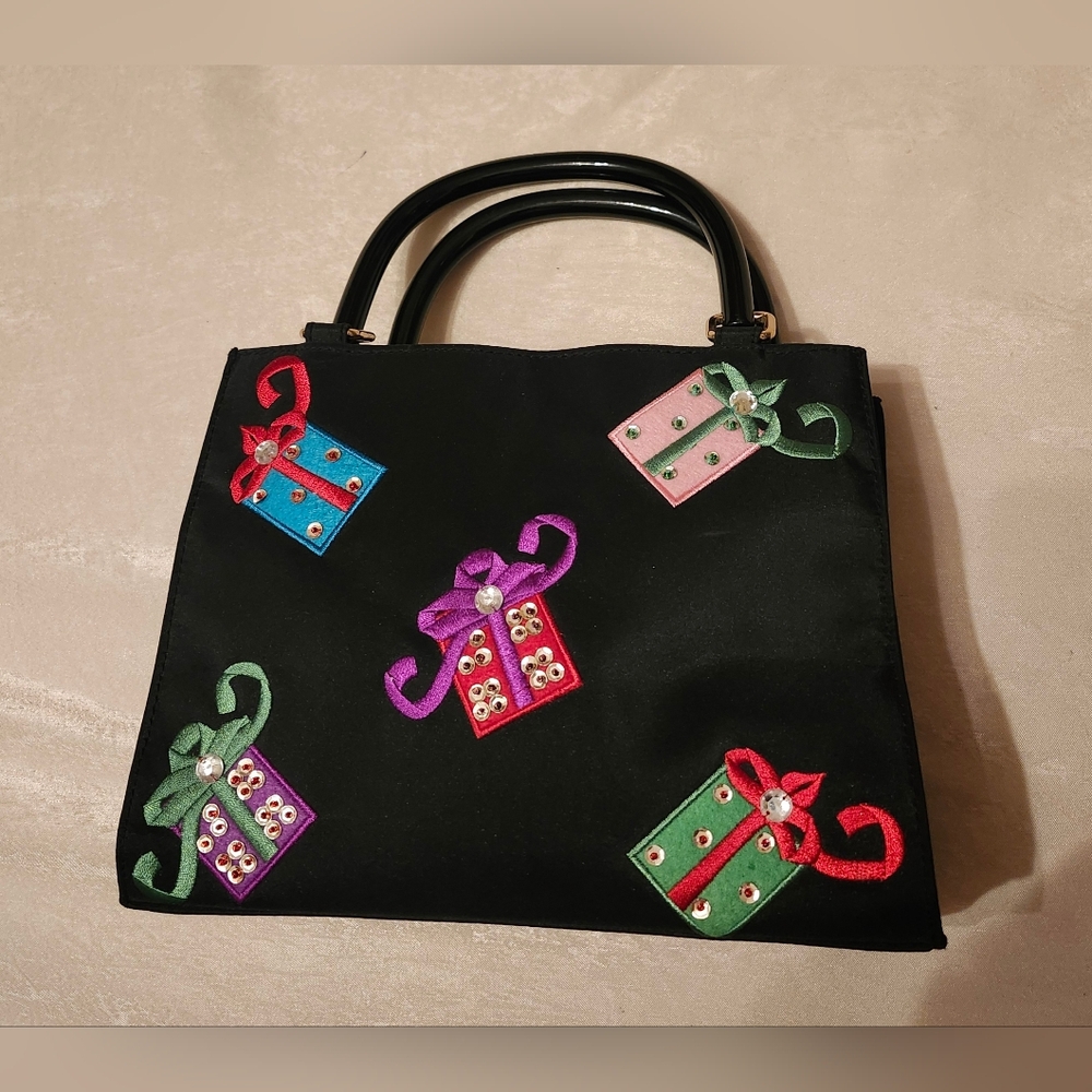 Kim Rogers Black Handbag with Colorful Gift Embroidery